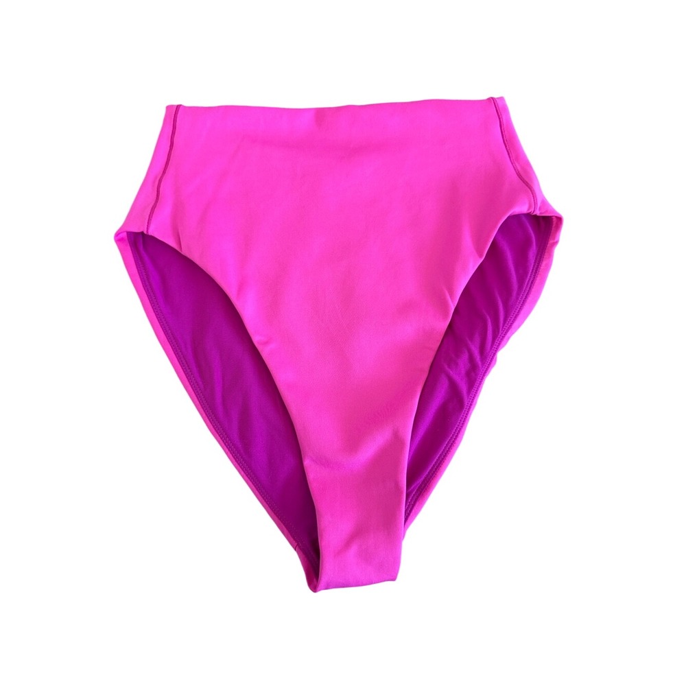 Left On Friday Hi Hi Bikini Bottom Small Hot Pink High Rise High Waist Swim